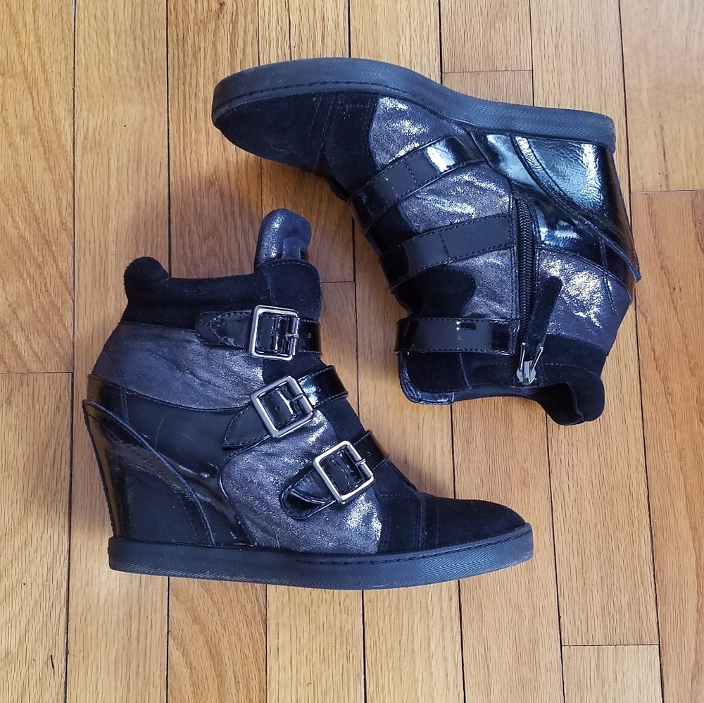 Guess Black Wedge Sneakers with Buckles